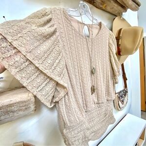 Butterfly sleeves boho textured fabric boho blouse w prairie shabby chic vibe